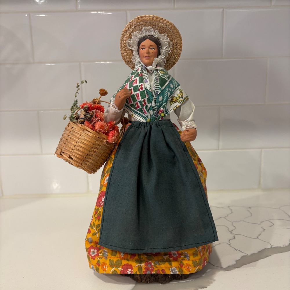 Vintage Santon de Provence French Folk Art Doll Clay Face Wood Base Made France‎